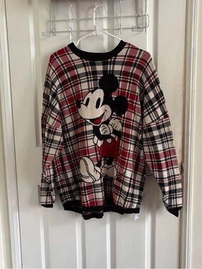 Disney Plaid Knit SpritJersey Sweater in Red, Black & White